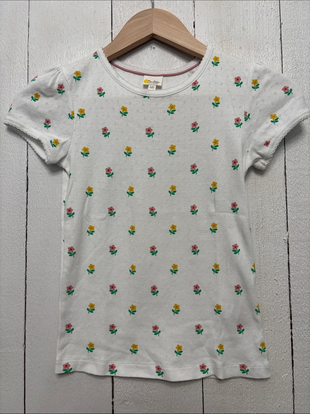 Mini Boden White Tee with Pink & Yellow Floral Print